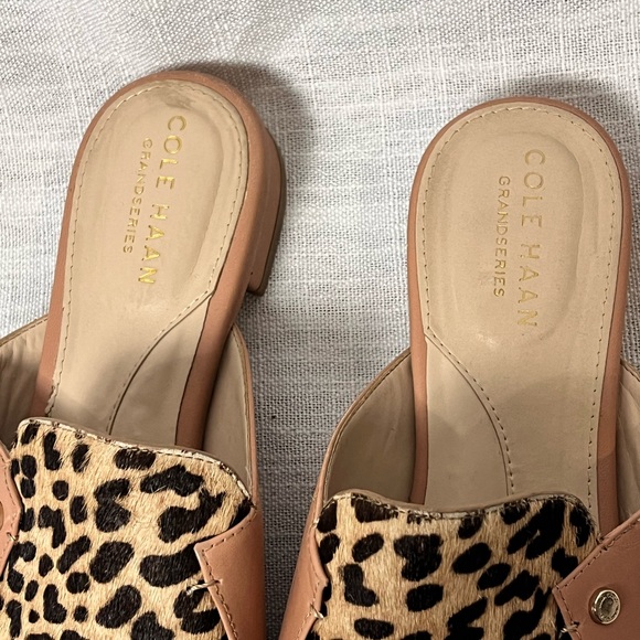 Cole Haan Leather Authentic Fur Leopard Print Mules Flats - Women’s 7.5 - Picture 4 of 10